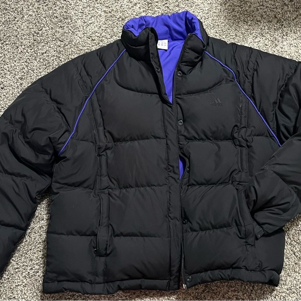 Adidas Super Puffy Outdoor Sports Down Jacket in black and purple/blue